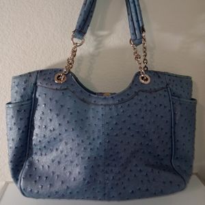 Ostrich Print Large Blue Bag w/ Silver Accents